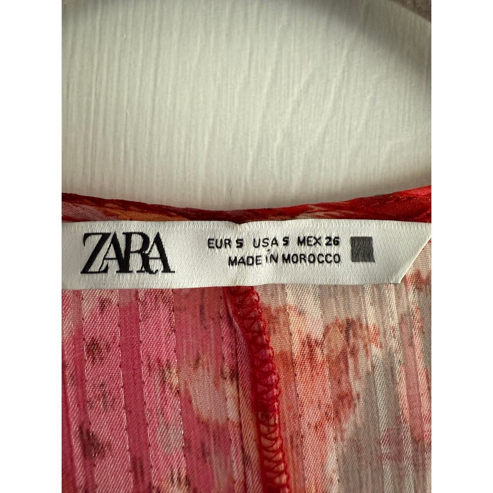 Zara Red Metallic Thread Printed Midi Dress size small Boho Resort - Picture 10 of 11